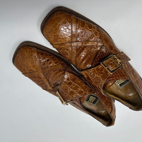 Mens David Eden Genuine Alligator Crocodile Shoes 8.5 Tan Monk Strap Loafers - Picture 5 of 9